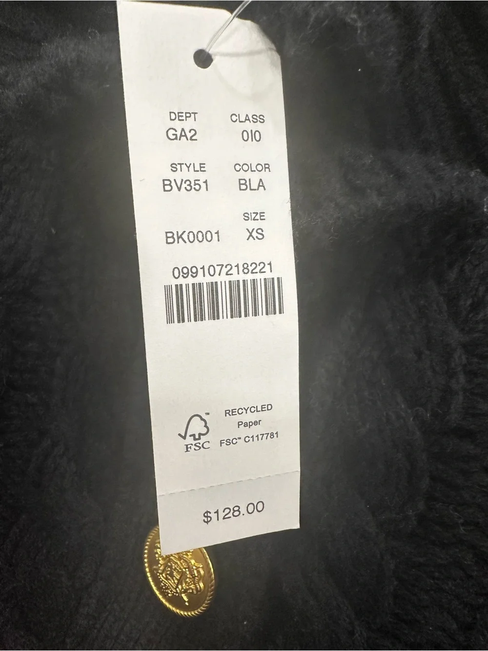 J.Crew Cable Knit Ruffleneck Cardigan Black Gold Buttons XS NWT